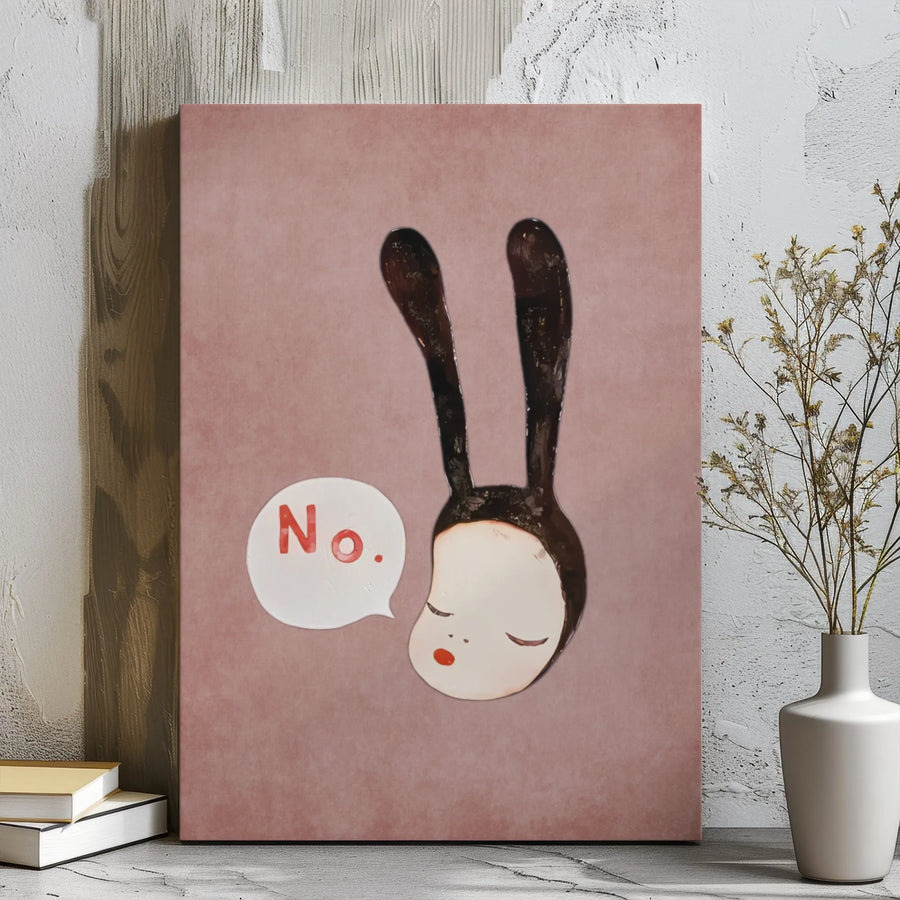 No Bunny Ears Canvas Wall Art | Sassy Cartoon Girl Portrait | Premium Gallery Wrap Decor | Modern Bedroom Aesthetic Print