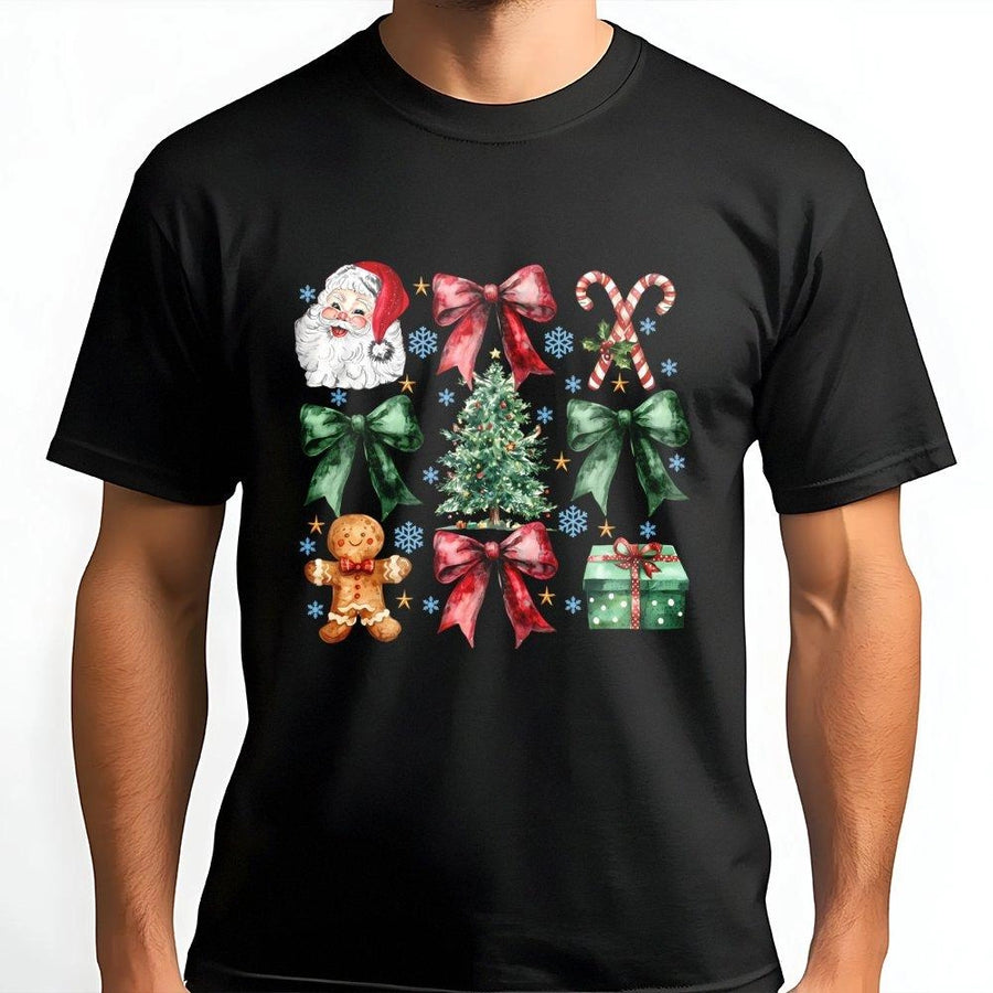 Christmas Graphic T-Shirt | Festive Santa Tree Gingerbread Holiday Print | Premium 100% Cotton Tee | Gift for Women and Men