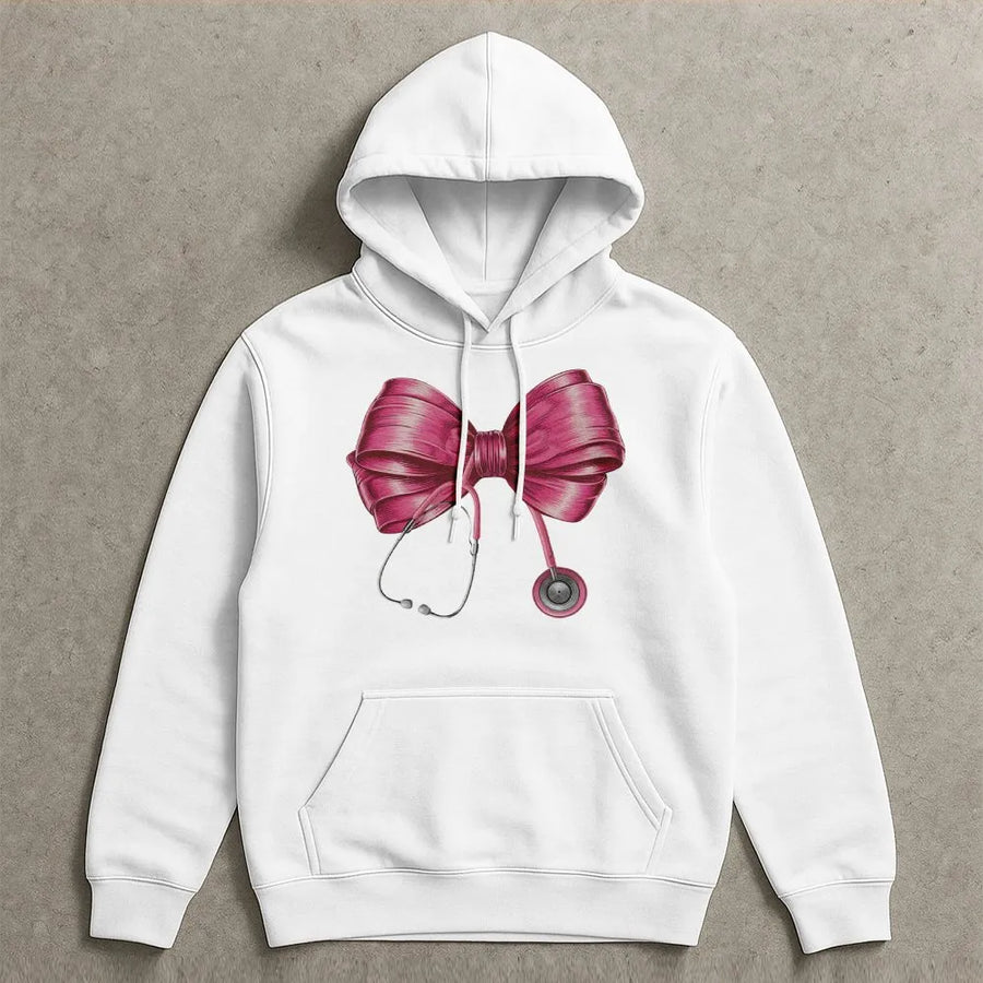 Nurse Stethoscope Bow Hoodie | Coquette Aesthetic Medical Design | Premium Cotton Blend | Gift for Nursing Student and Healthcare Worker