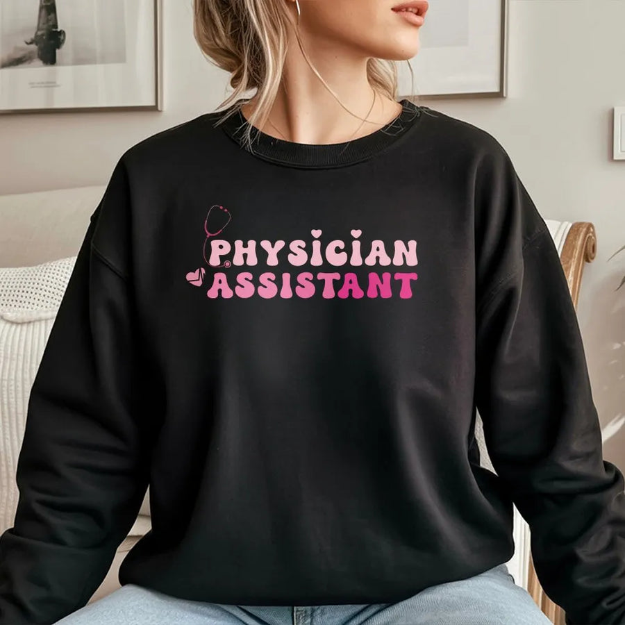 Physician Assistant Sweatshirt | Retro Pink Stethoscope Graphic | Premium Cotton Blend | Gift for PA Student or Healthcare Professional
