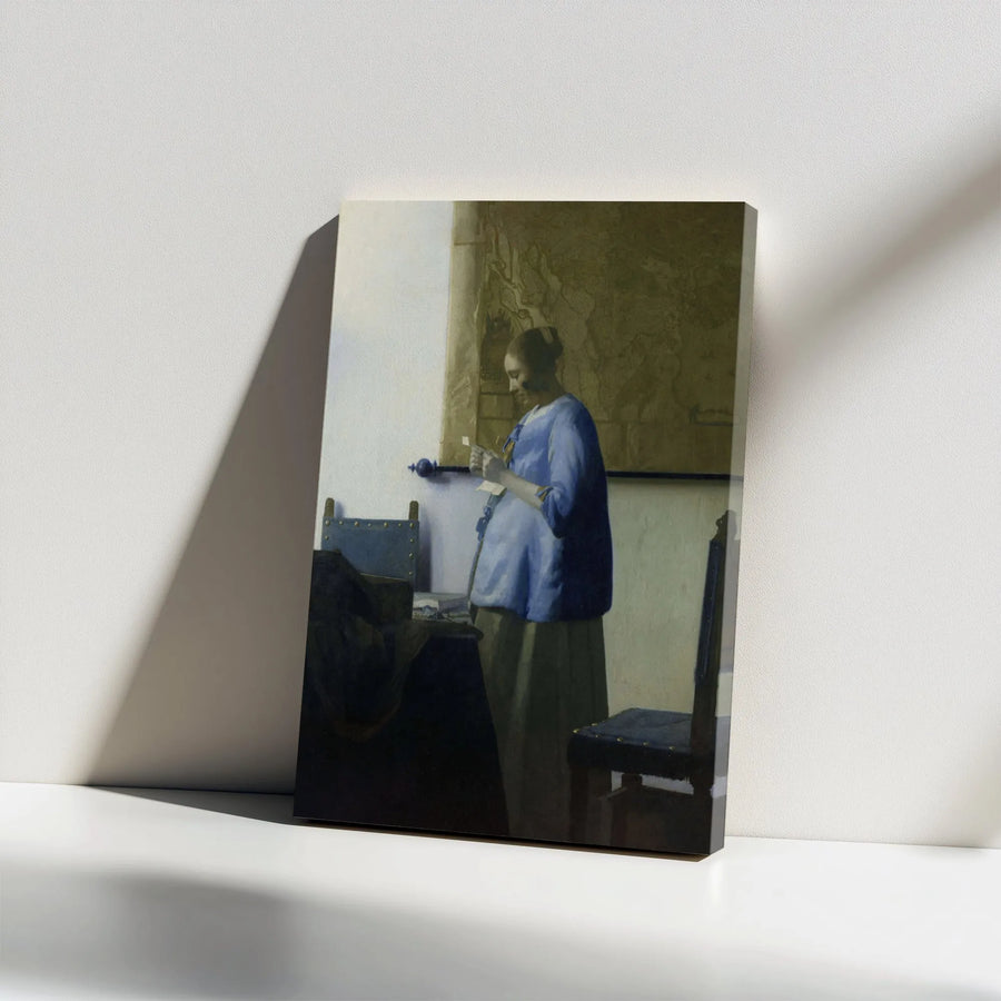 Vermeer Woman in Blue Reading a Letter Canvas Print | Dutch Golden Age Art Reproduction | Premium Gallery Wrapped Wall Art | Collector's Home Decor Gift