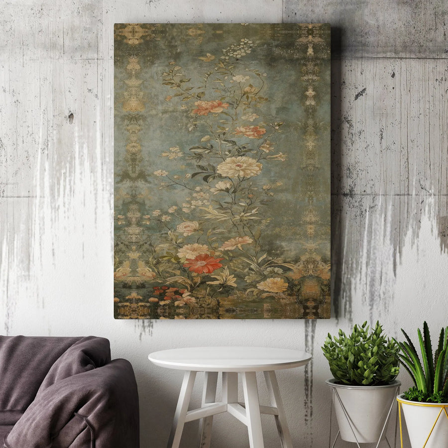 Vintage Chinoiserie Floral Canvas Wall Art | Moody Botanical Oil Painting Print | Gallery Quality 1.25" Profile | Elegant Home Decor Gift