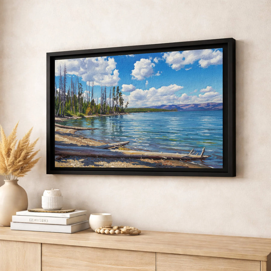 Mountain Lake Landscape Canvas | Impressionist Shoreline Forest Art | 1.25-Inch Premium Gallery Wrap | Nature Wall Decor Gift for Home