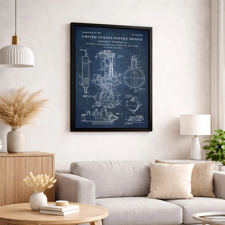 Neutronic Reactor Patent Print | Vintage Technical Engineering Blueprint | Premium Gallery Wrapped Canvas | Gift for Scientist & Engineer