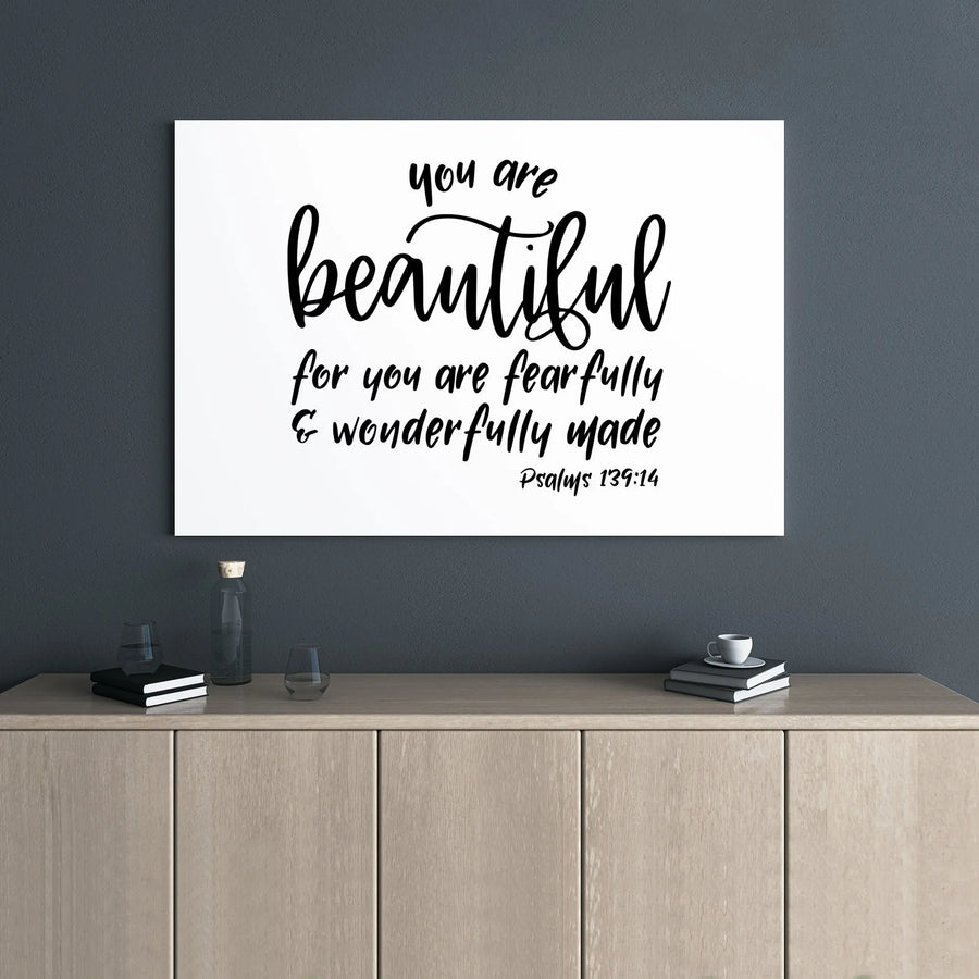 Psalms 139:14 Wall Art | Fearfully and Wonderfully Made Canvas Print | Minimalist Gallery Wrap Decor | Inspirational Religious Gift for Women