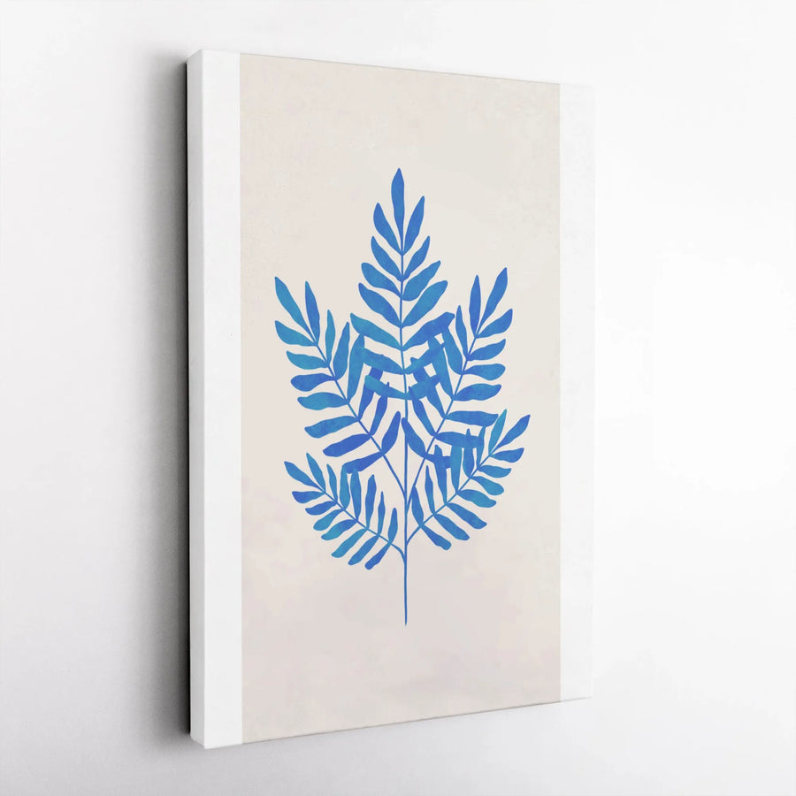Blue Botanical Canvas Wall Art | Minimalist Acacia Leaf Illustration | Premium Gallery Wrapped Canvas | Modern Home Decor Gift