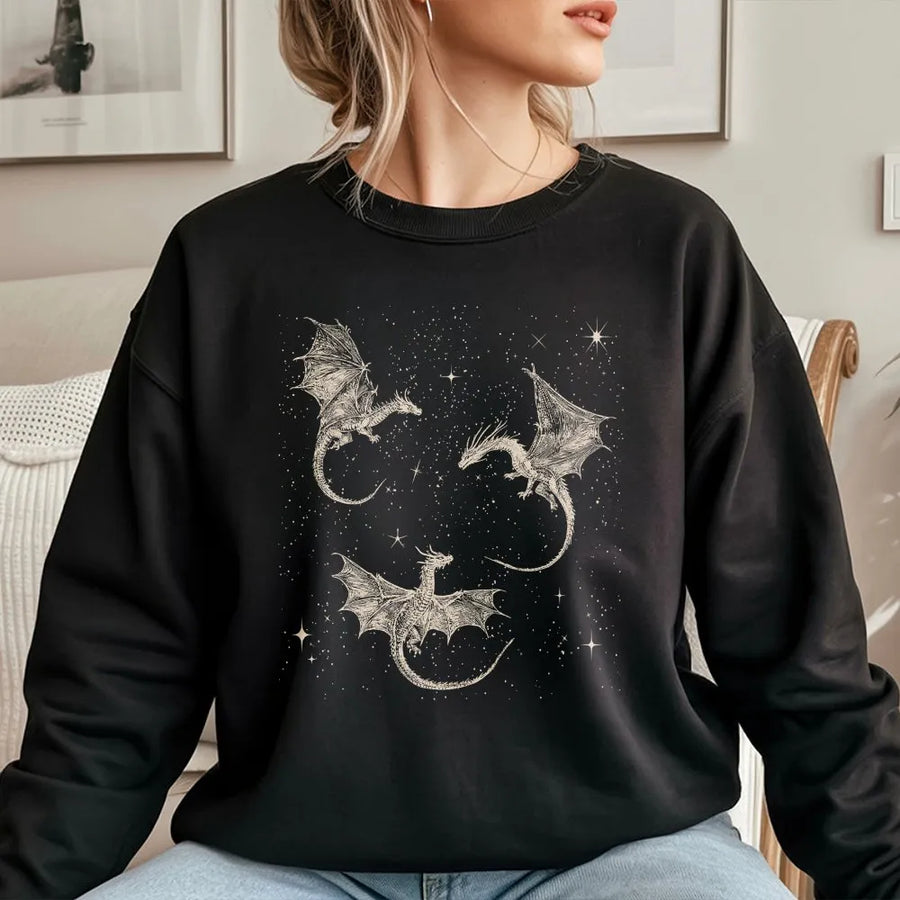 Flying Dragon Sweatshirt | Whimsical Celestial Fantasy Art | Premium Cotton Blend | Bookish Gift for Fantasy Readers
