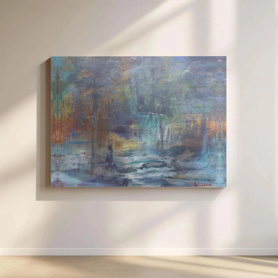Abstract Landscape Canvas Print | Blue and Gold Modern Wall Art | 1.25 Inch Gallery Wrap | Premium Decor for Living Room or Office