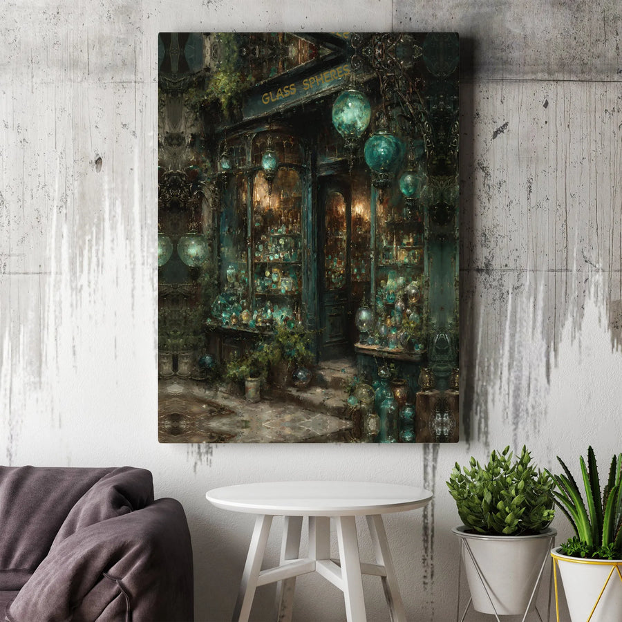 Fantasy Magic Potion Shop Canvas Wall Art | Glass Spheres Witchcore Decor | 1.25 Inch Thick Premium Print | Magical Home Office Gift