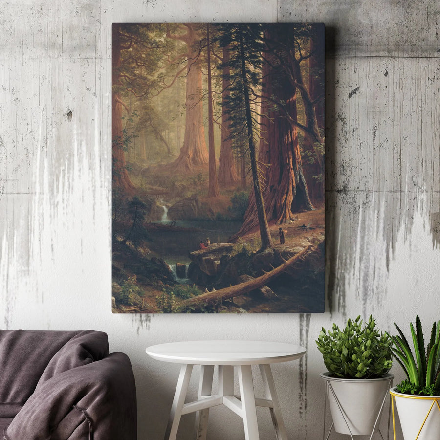 Redwood Forest Canvas Wall Art | Vintage Landscape Painting with Giant Sequoias | Premium Gallery Wrapped Canvas | Rustic Cabin & Lodge Decor Gift