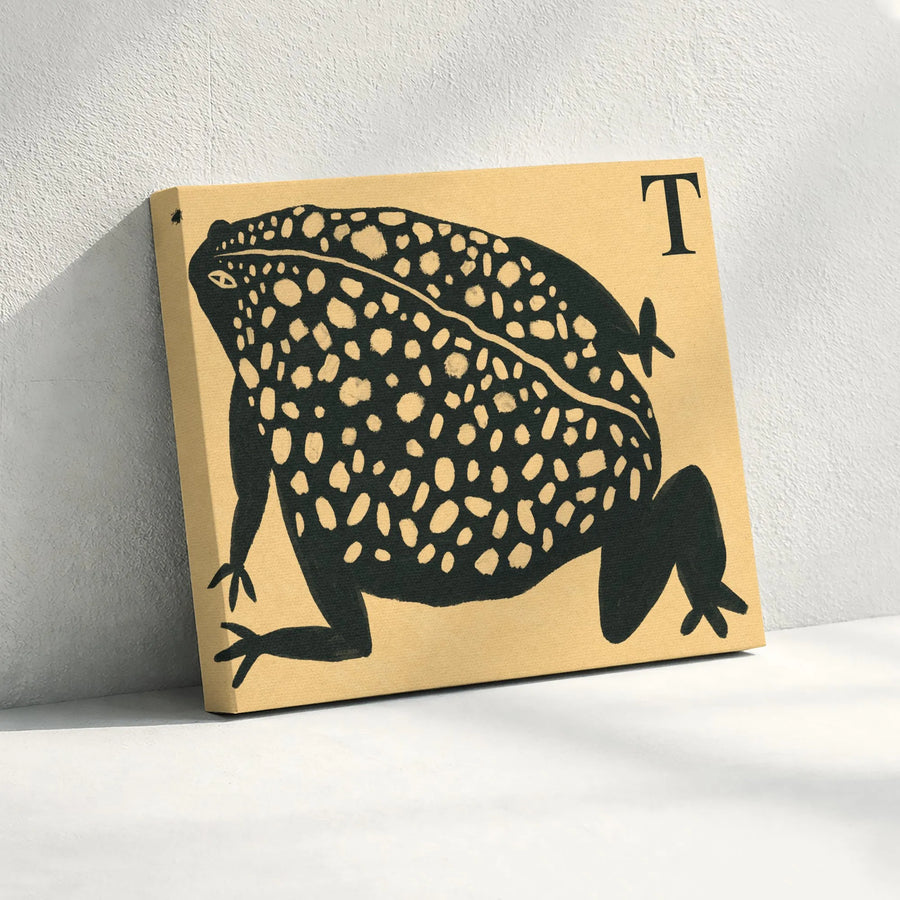 Vintage Toad Alphabet Poster | Black and Gold Botanical Wall Art | Premium Gallery Wrapped Canvas | Eclectic Maximalist Home Decor Gift