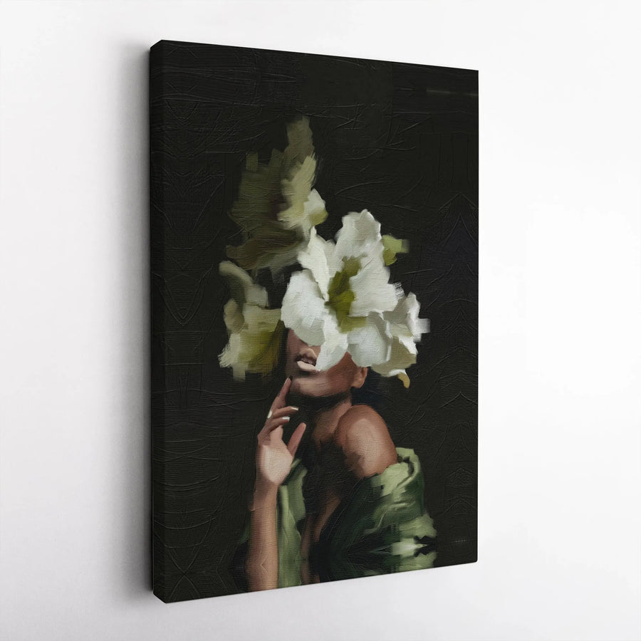 Woman Portrait Canvas Wall Art | Surreal Floral Face Oil Painting Style | Premium Gallery Wrap 1.25" Profile | Modern Aesthetic Home Decor Gift