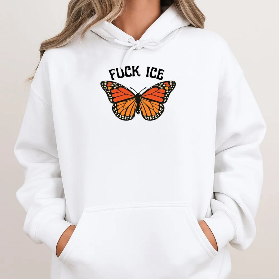 Fuck ICE Butterfly Hoodie | Abolish ICE Monarch Graphic | Premium Soft Fleece | Immigrant Rights Activist Gift