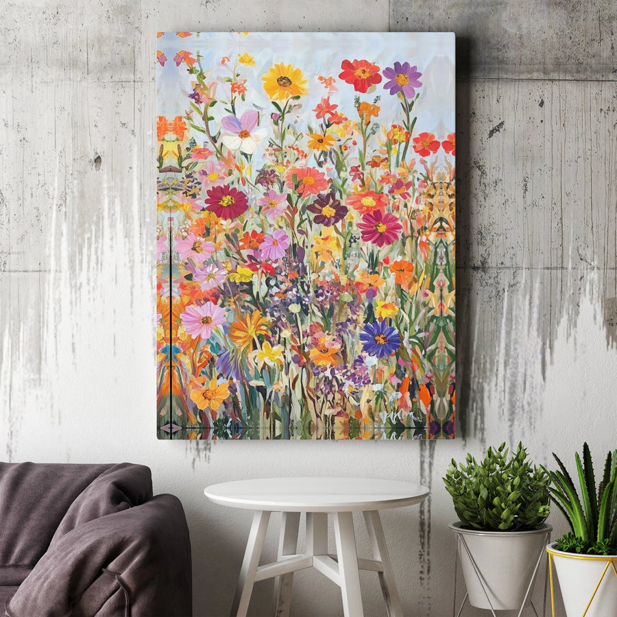 Wildflower Field Canvas Wall Art | Vibrant Botanical Meadow Painting | Gallery-Quality 1.25" Thick Print | Modern Living Room Decor
