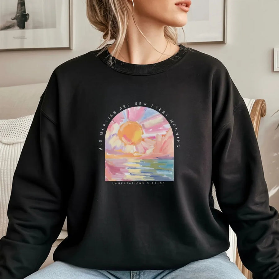 Christian Sweatshirt | His Mercies Are New Every Morning Bible Verse | Premium Comfort Colors Cotton | Inspirational Faith Gift for Women