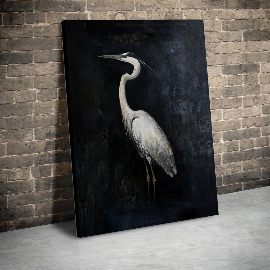 Heron Canvas Wall Art | Moody Vintage Bird Painting | Premium Fade-Resistant Canvas | Gift for Nature Lover & Dark Academia Home Decor