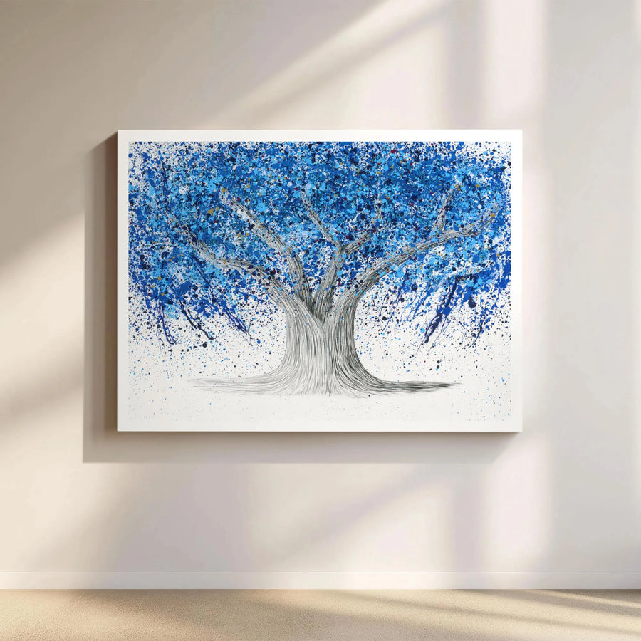 Abstract Tree Of Life Canvas Wall Art | Blue Splatter Paint Modern Print | 1.25-Inch Gallery Wrap | Nature-Inspired Premium Home Decor