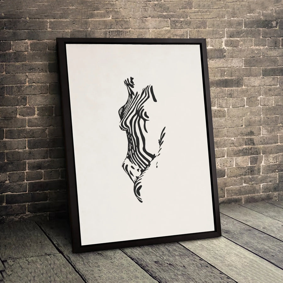 Abstract Female Torso Canvas Print | Zebra Stripe Body Silhouette Line Art | Premium Gallery Wrapped Wall Decor | Minimalist Modern Home Gift