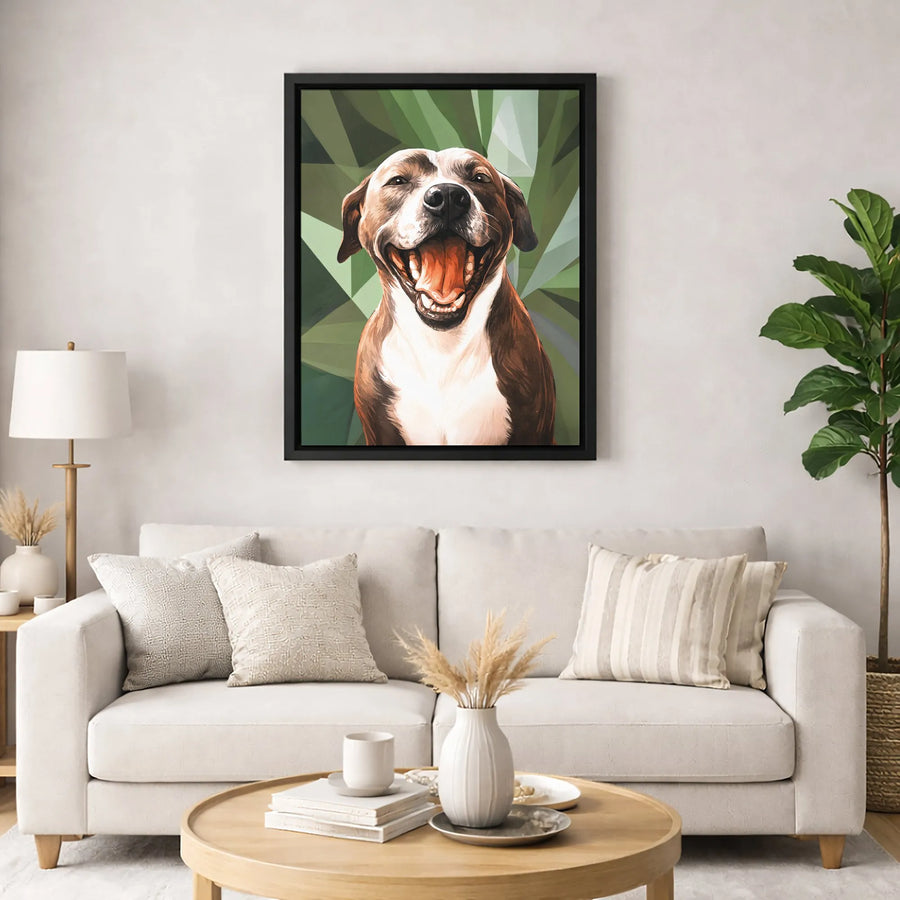 Pit Bull Wall Art | Happy Smiling Dog Geometric Green Print | Premium 1.25-Inch Gallery Canvas | Dog Lover Home Decor Gift