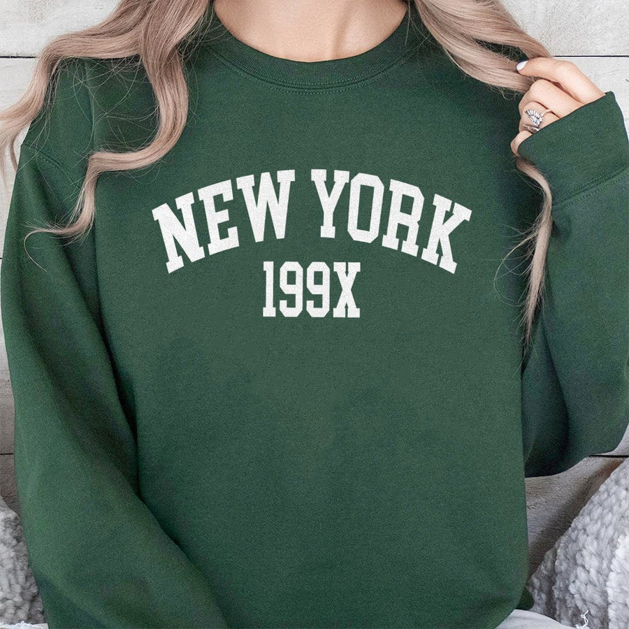 New York 199X Sweatshirt | Vintage Collegiate Aesthetic Print | Premium Cotton-Polyester Blend | Trendy Retro NYC Gift for Men and Women
