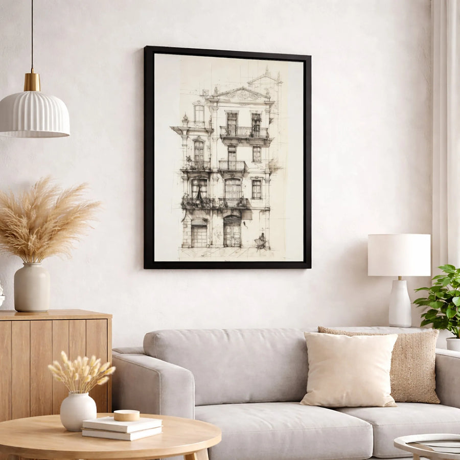 Architectural Building Canvas Print | Vintage European City Sketch | Premium Gallery Wrapped Decor | Sophisticated Home Office Gift