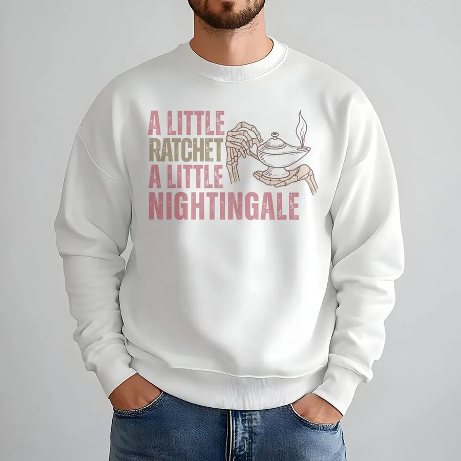 Funny Nurse Shirt | A Little Ratchet A Little Nightingale Graphic | Soft Cotton Tee | Premium Gift for Registered Nurse RN