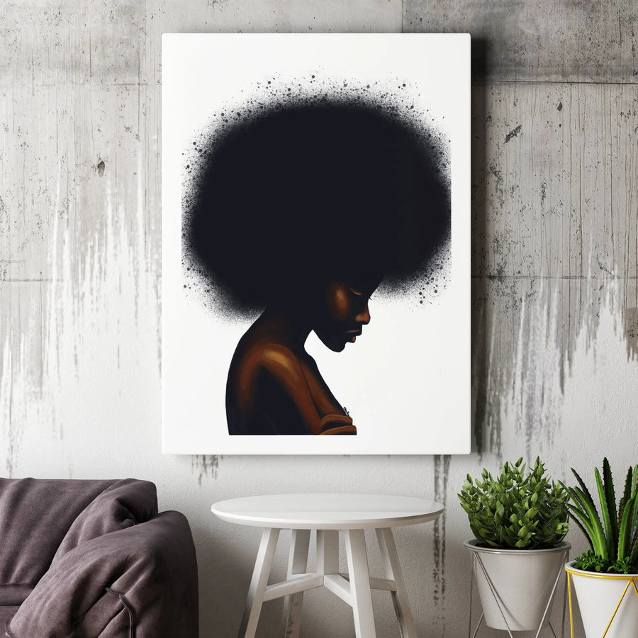 Black Woman Afro Canvas Print | Minimalist Natural Hair Silhouette Art | Gallery-Quality 1.25" Profile | Empowering Home Decor Gift