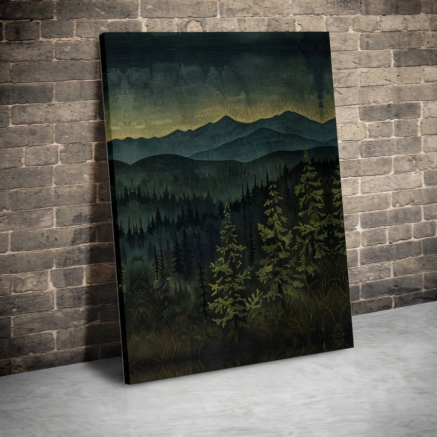 Moody Forest Canvas Wall Art | Rustic Pine Tree Landscape | Premium Gallery Wrapped Canvas | Nature Lover Cabin Decor Gift