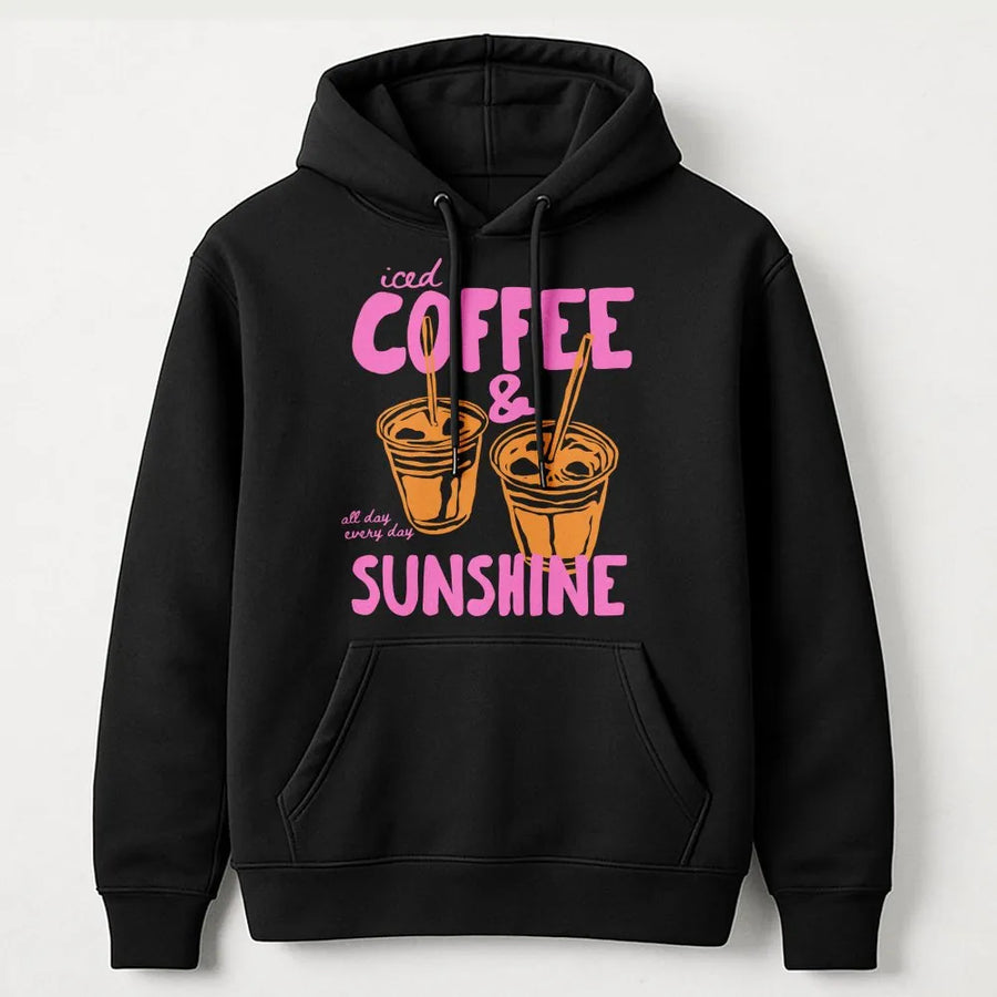 Iced Coffee and Sunshine Hoodie | Summer Vibes Graphic Tee | Soft Cotton Shirt | Unique Gift for Coffee Lovers