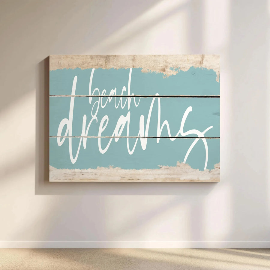 Beach Dreams Canvas Wall Art | Rustic Coastal Ocean Quote Decor | Premium Gallery Wrap 1.25" Frame | Beach House Living Room Gift