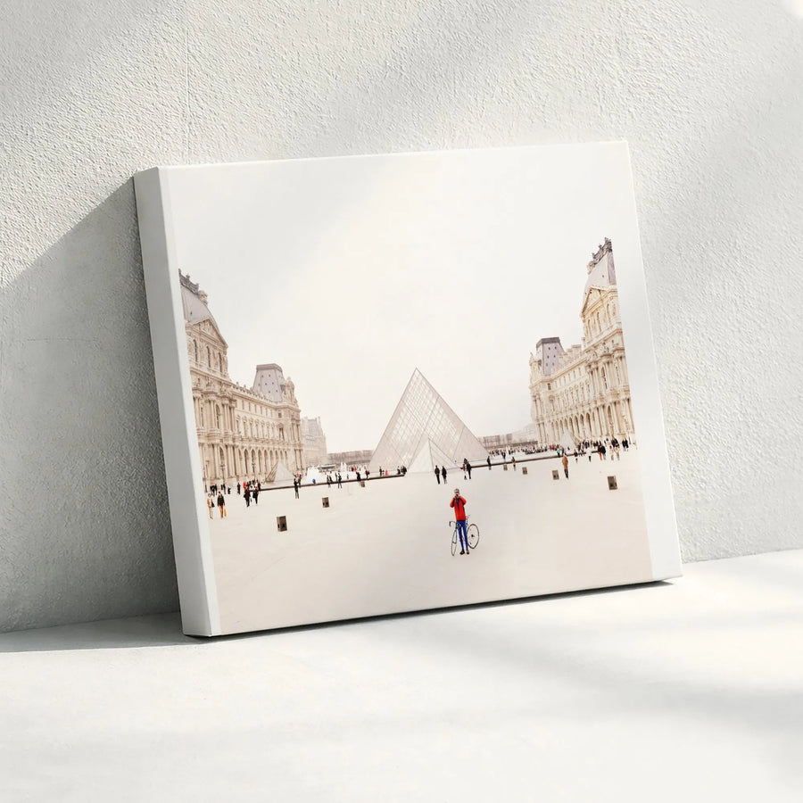 Paris Photography Canvas Print | Minimalist Louvre Museum Art with Red Accent | Premium Gallery-Wrapped Canvas | Modern Home Decor Gift for Traveler