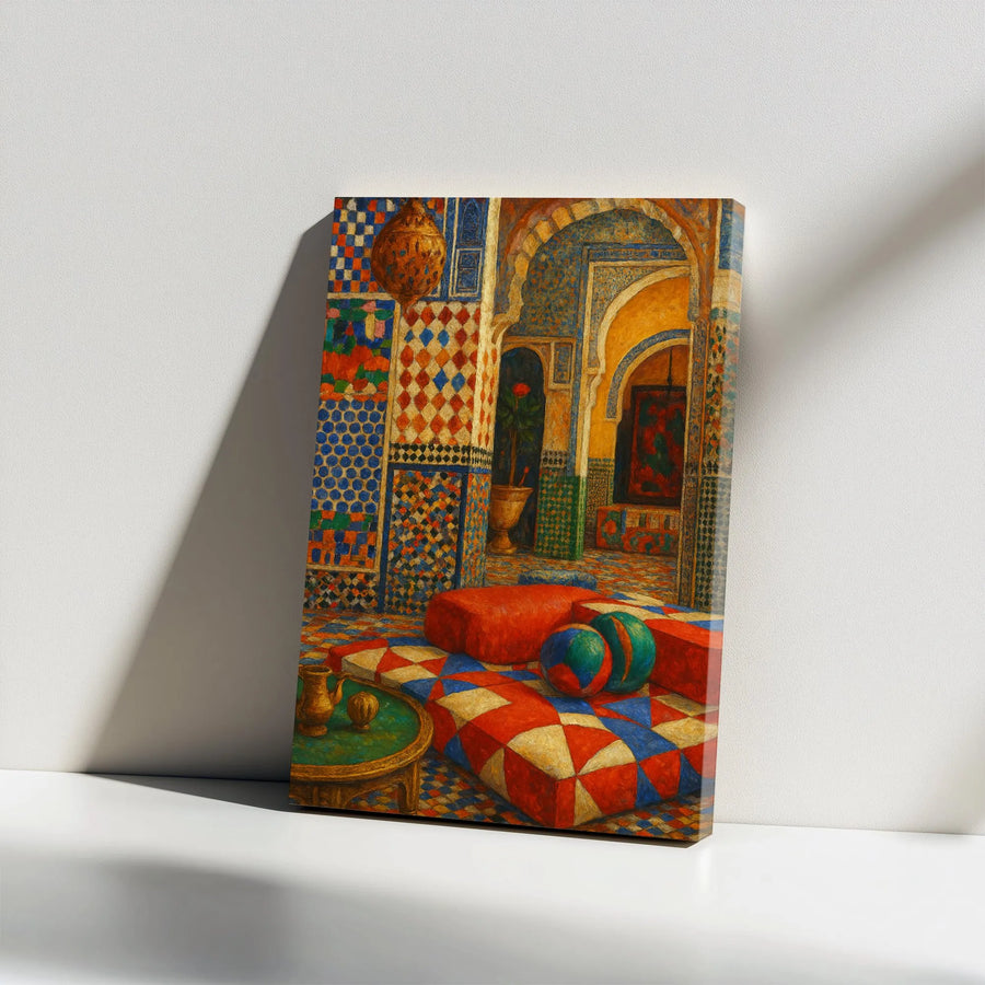 Moroccan Riad Canvas Wall Art | Intricate Zellij Tilework Painting | Premium Fade-Resistant Canvas | Bohemian Home Decor Gift