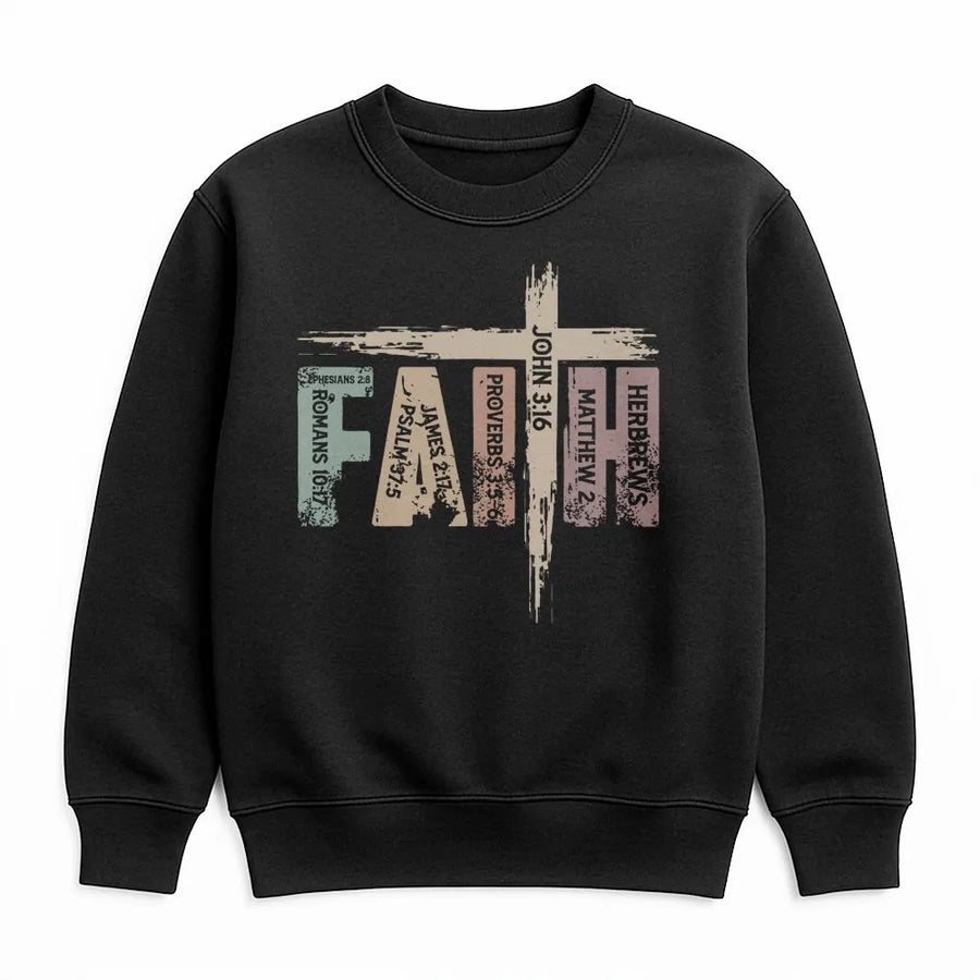 Faith Bible Verse Sweatshirt | Christian Scripture Cross Graphic | Premium Cotton Blend Crewneck | Religious Gift for Men and Women