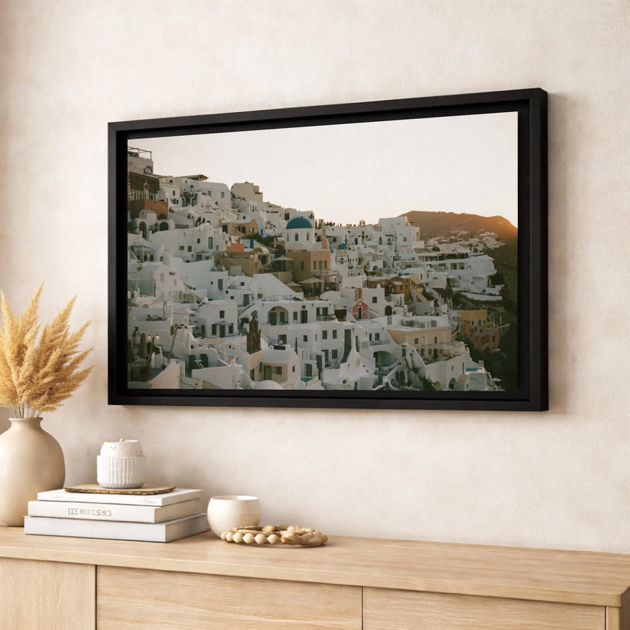 Santorini Greece Canvas Wall Art | Mediterranean Village Sunset Print | Premium 1.25-Inch Gallery Wrap | Coastal Home Decor Gift