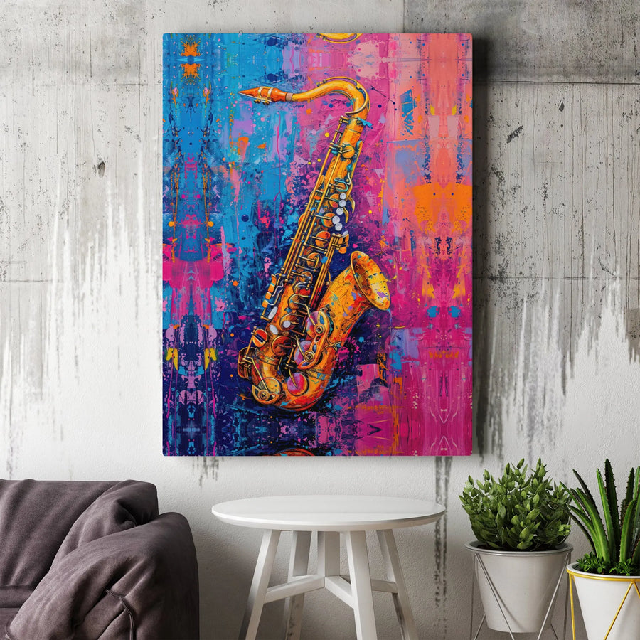 Colorful Saxophone Canvas Print | Abstract Jazz Music Wall Art | Premium 1.25-inch Gallery Wrap | Musician Gift & Home Decor