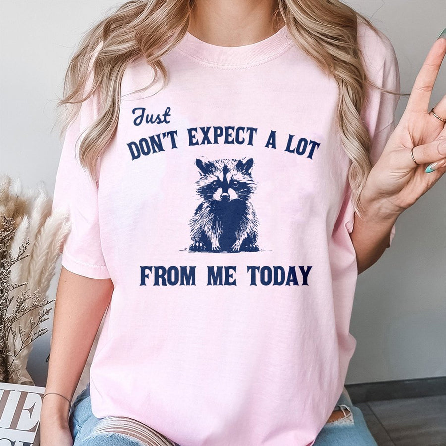 Funny Raccoon T-Shirt | Just Don't Expect A Lot From Me Today Graphic | 100% Cotton Premium Tee | Sarcastic Gift For Introverts And Lazy Days