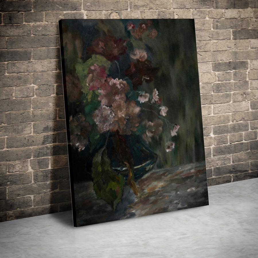Vintage Peony Still Life Canvas | Dark Floral Art Print | Premium Thick Gallery Wrap | Classic Home Decor Gift