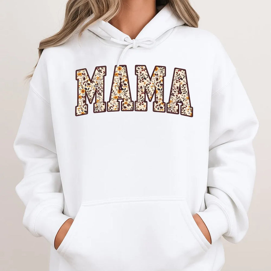 Floral Mama Hoodie | Vintage Varsity Letter Design | Soft Cotton Blend Sweatshirt | Gift for New Mom, Pregnancy Announcement