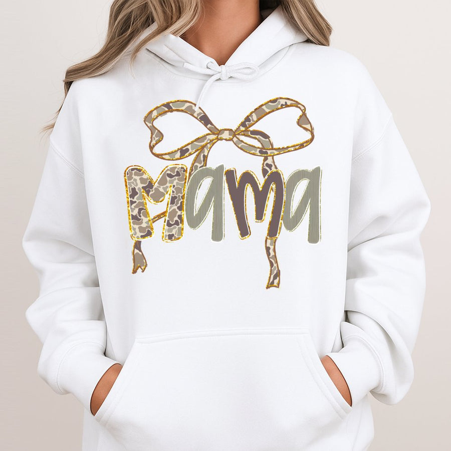 Mama Camo Bow Hoodie | Rustic Country Leopard Print Design | Premium Cotton Blend Pullover | Perfect Gift For Outdoorsy Moms