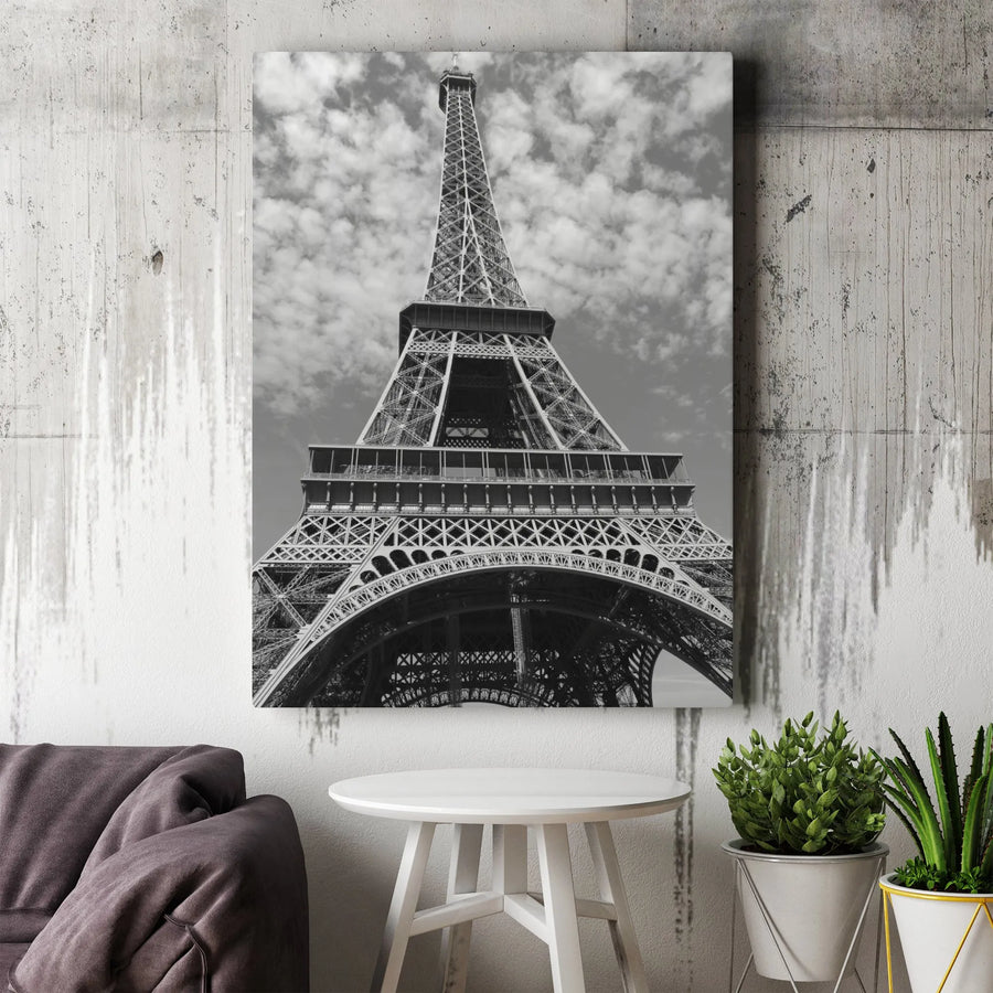 Eiffel Tower Canvas Wall Art | Monochrome Paris Travel Photography | 1.25-Inch Gallery Wrap | Premium Decor Gift for Travelers