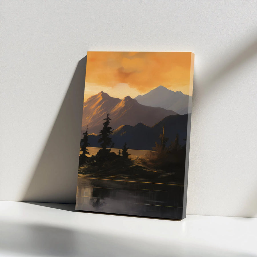 Mountain Sunset Vertical Canvas | Modern Minimalist Landscape Art | Premium Frameless Gallery Wrap | Living Room Wall Decor Gift