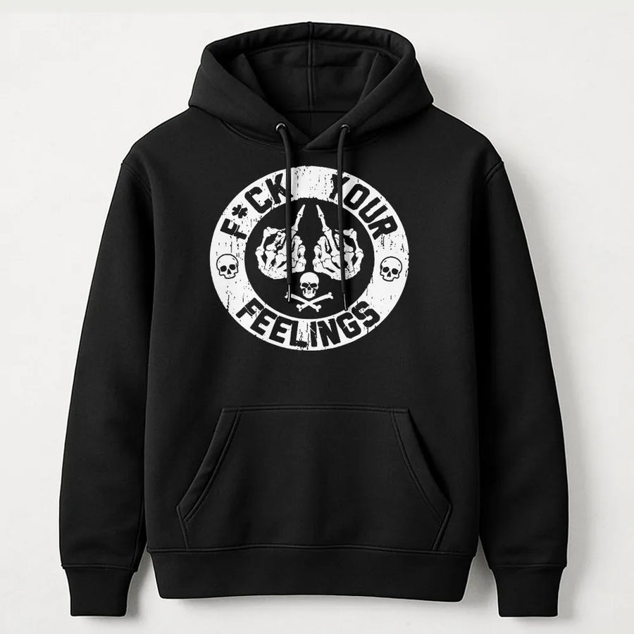 Fuck Your Feelings Skull Hoodie | Distressed Skeleton Hand Graphic | Premium Cotton Blend | Edgy Streetwear Gift For Men And Women