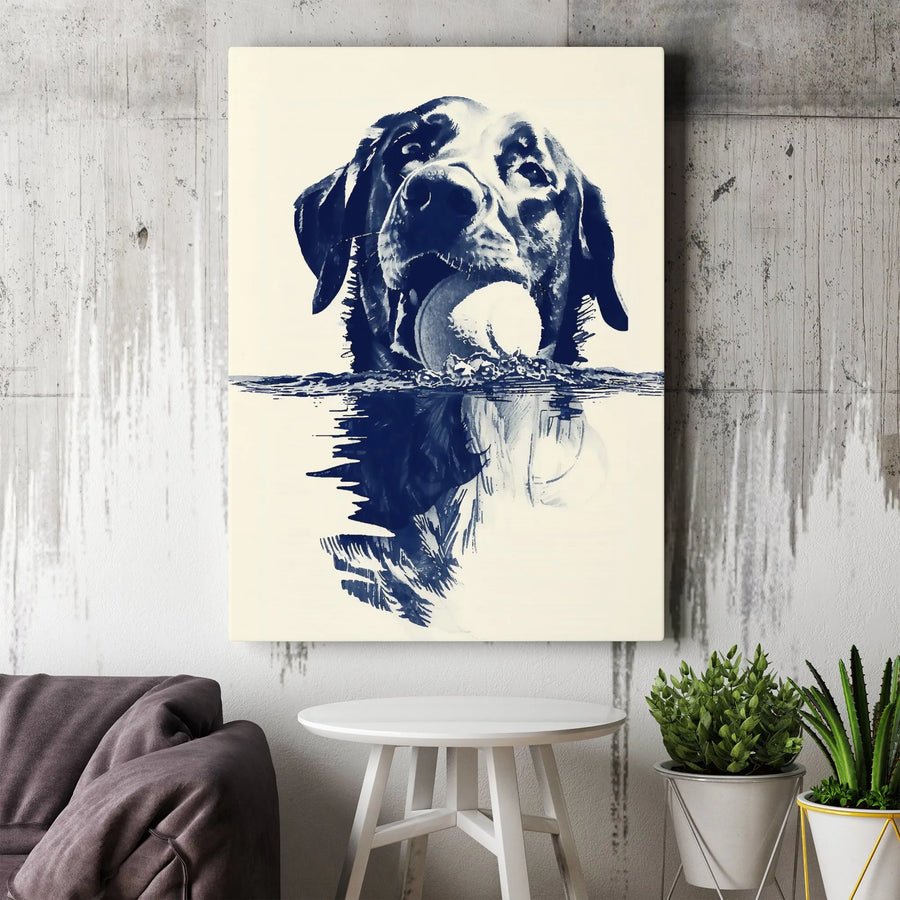 Labrador Retriever Canvas Art | Swimming Dog With Ball Illustration | 1.25 Inch Premium Gallery Wrap | Wildlife Wall Decor for Dog Lovers