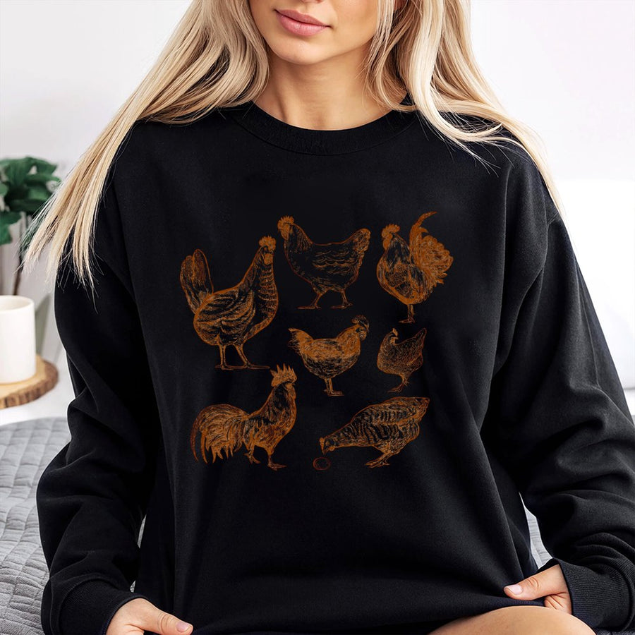 Chicken Sweatshirt | Vintage Sketch Farm Animal Art | Cotton Blend Premium Crewneck | Gift for Chicken Farmer & Homestead Enthusiast
