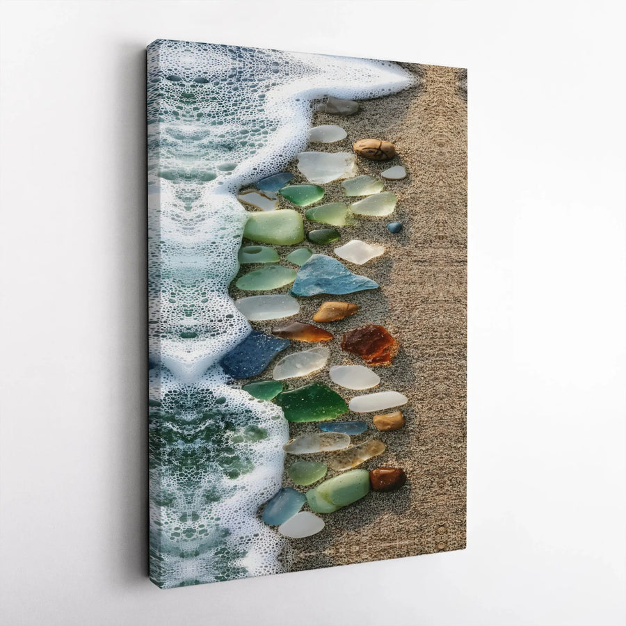 Sea Glass Canvas Wall Art | Colorful Ocean Beach Scene Photo | Premium Gallery Wrapped Canvas | Coastal Living Decor Gift for Beach Lover
