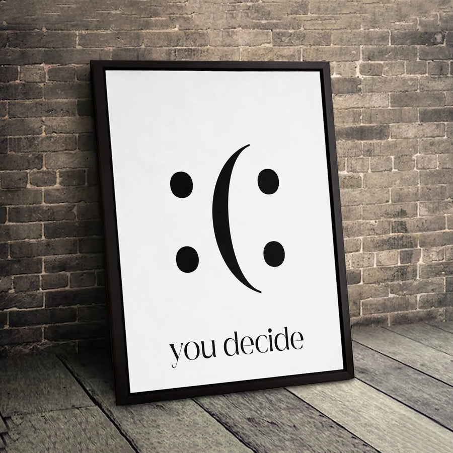 You Decide Canvas Print | Minimalist Happy Sad Face Optical Illusion | Gallery-Quality 1.25 Inch Wrap | Modern Office & Home Wall Decor Gift