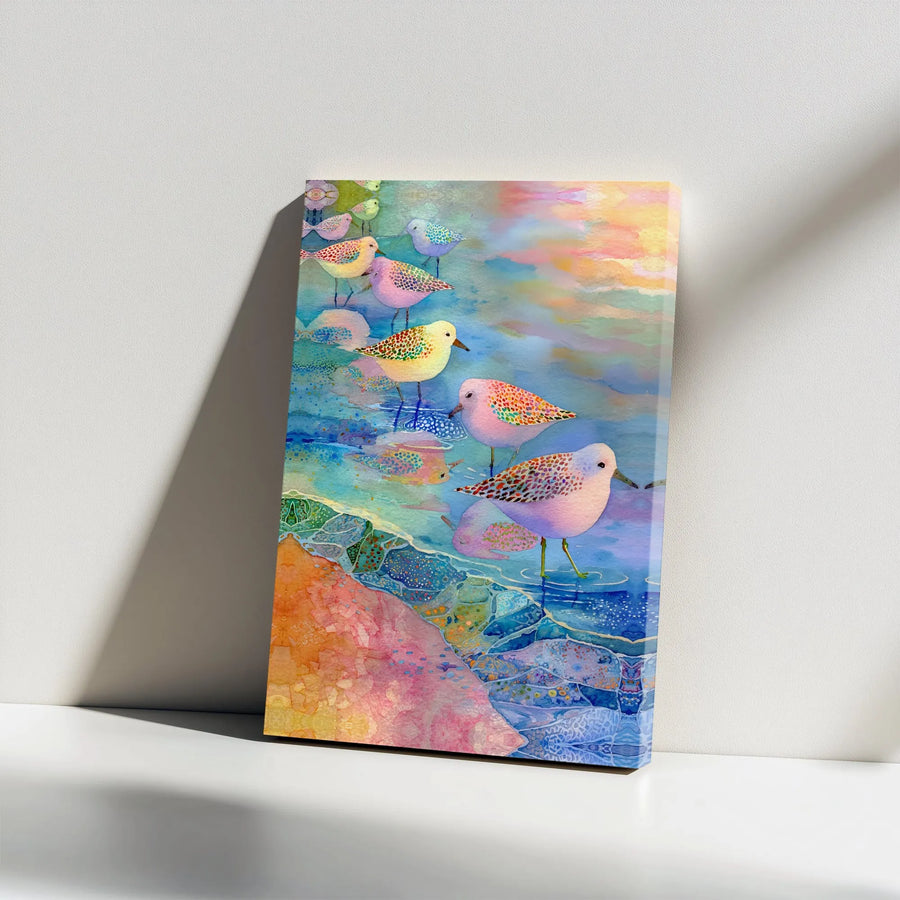 Coastal Bird Canvas Print | Colorful Watercolor Beach Scene | Premium Gallery Wrapped Canvas | Nautical Home Decor Gift