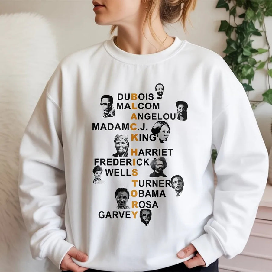 Black History Leaders Sweatshirt | Famous Civil Rights Icons Print | Premium Cotton Blend Crewneck | Unisex Heritage Awareness Gift For Adults