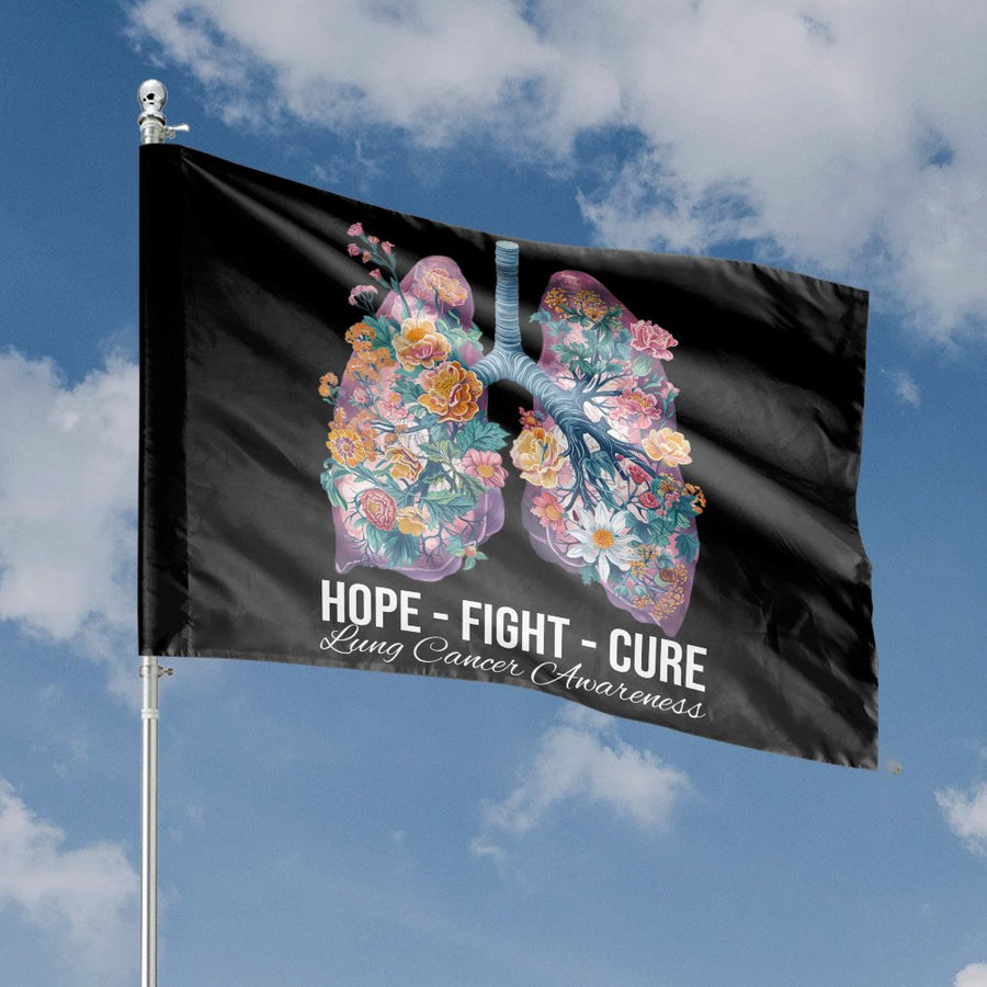 Lung Cancer Awareness Flag | Floral Lungs Hope Fight Cure Design | Premium Fade-Resistant Polyester | Inspirational Outdoor Garden House Banner