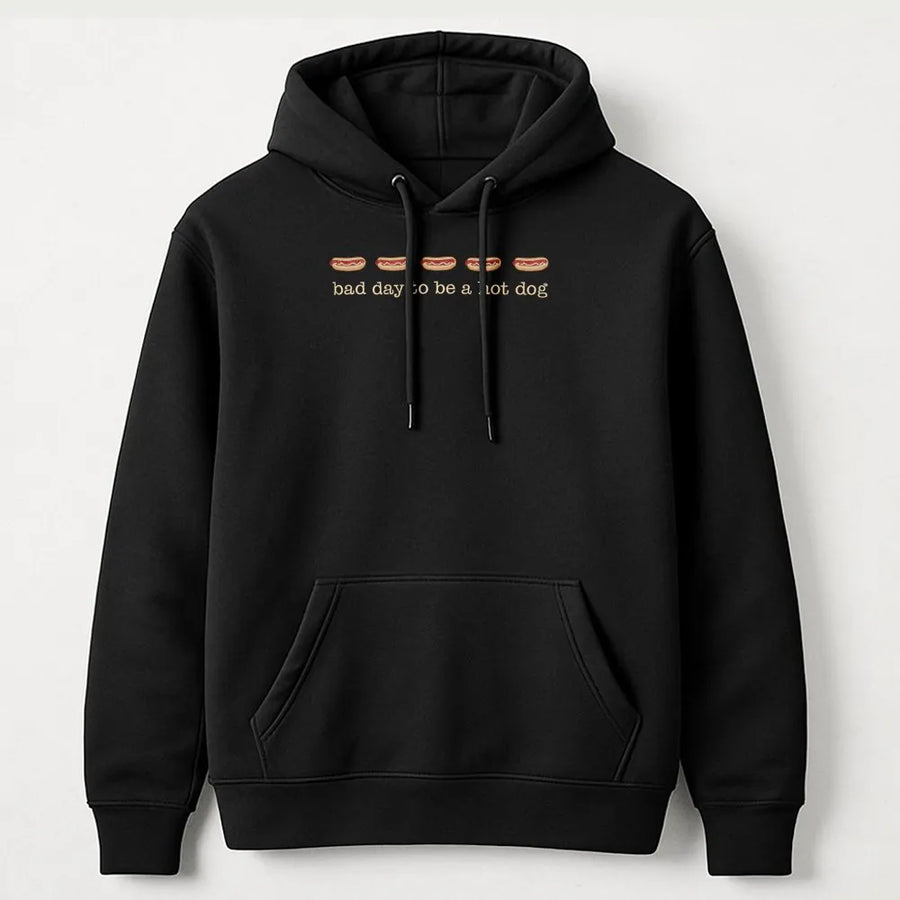 Bad Day To Be A Hot Dog Hoodie | Funny Food Lover Graphic Sweatshirt | Premium Cotton Blend Cozy Apparel | Unique Gift For Foodies And BBQ Fans
